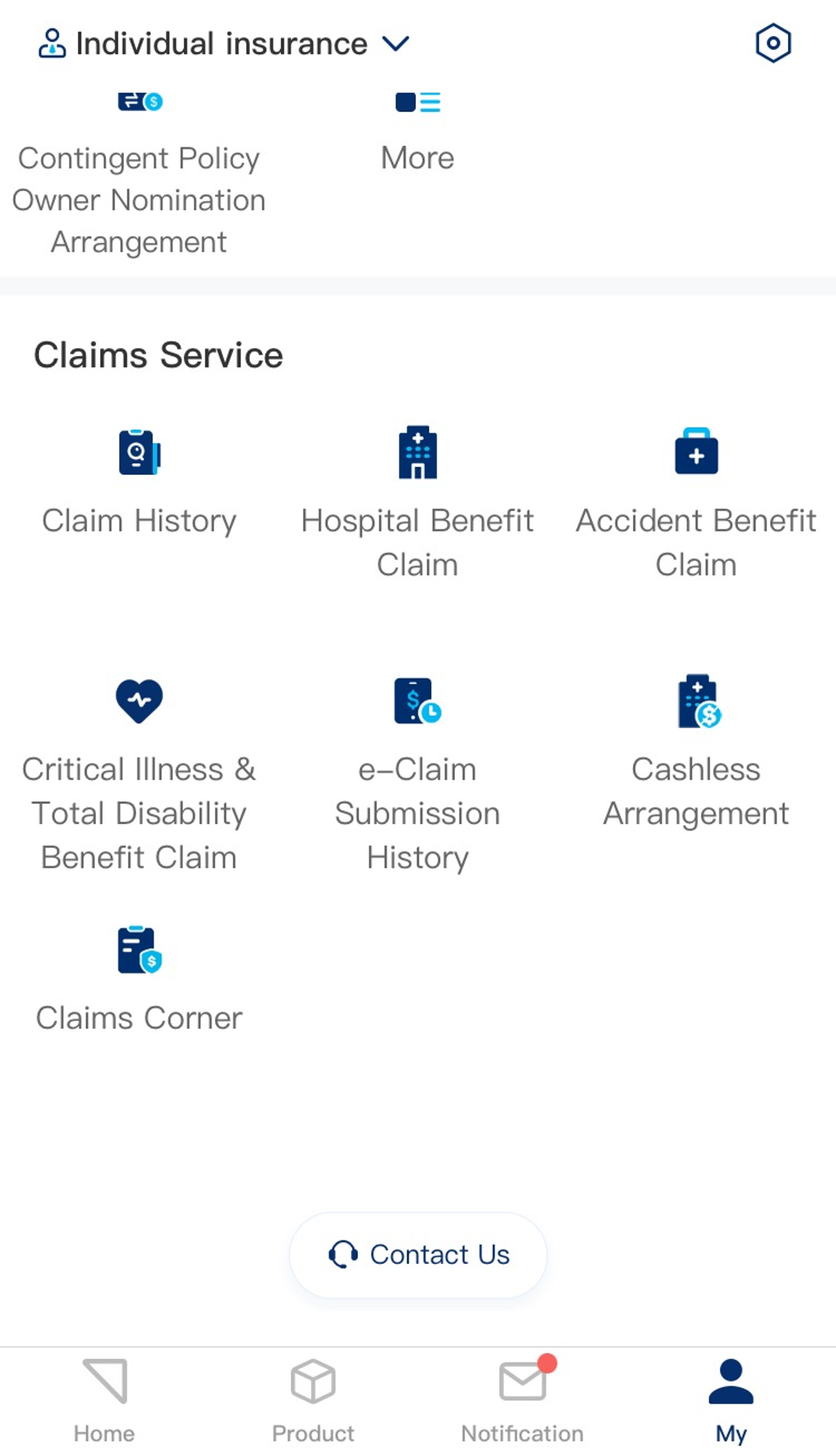 Select policy and claim type